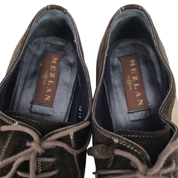 Mezlan Spain Mens size 9.5 Brown Beige Suede Leather Wingtip Oxfords Dress Shoes - Picture 4 of 12